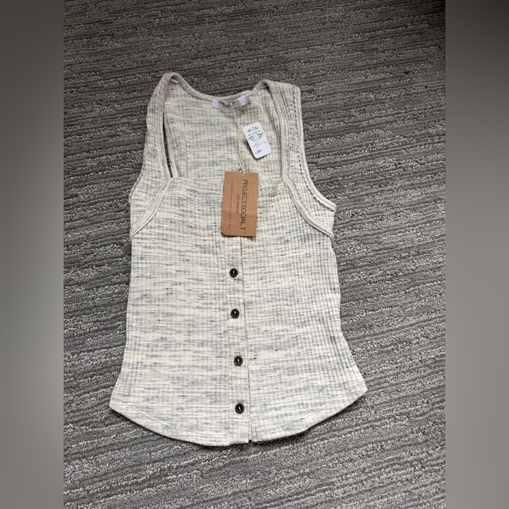 Project Social T Beige Button-Down Tank Top